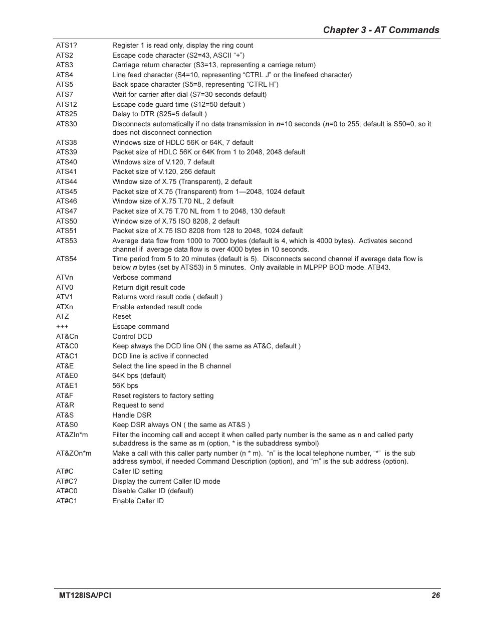 Chapter 4 - troubleshooting, Introduction, Chapter 3 - at commands | Multi-Tech Systems MT128ISA-UV User Manual | Page 26 / 42