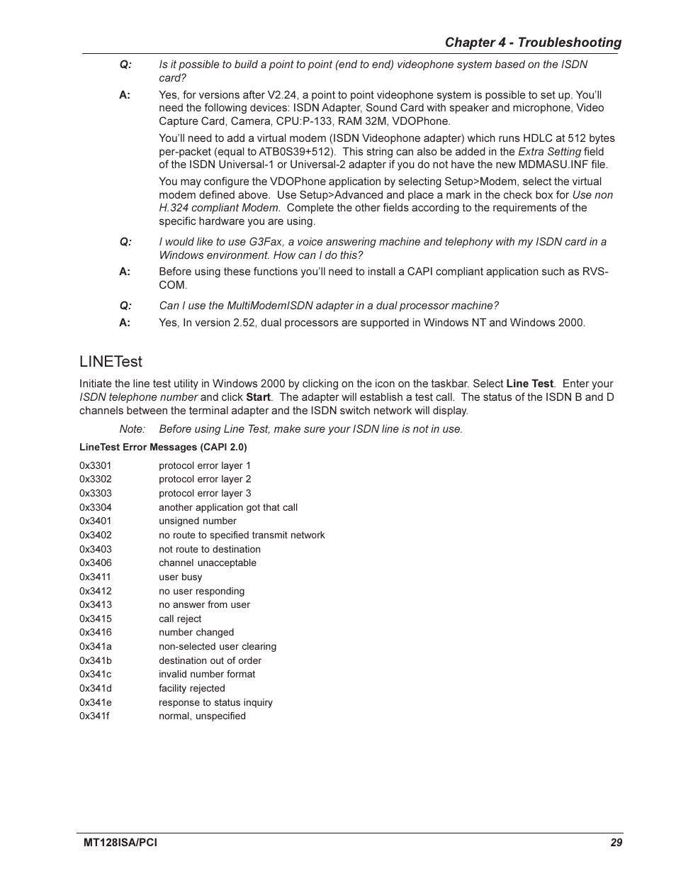 Linetest | Multi-Tech Systems MT128ISA-UV User Manual | Page 29 / 42