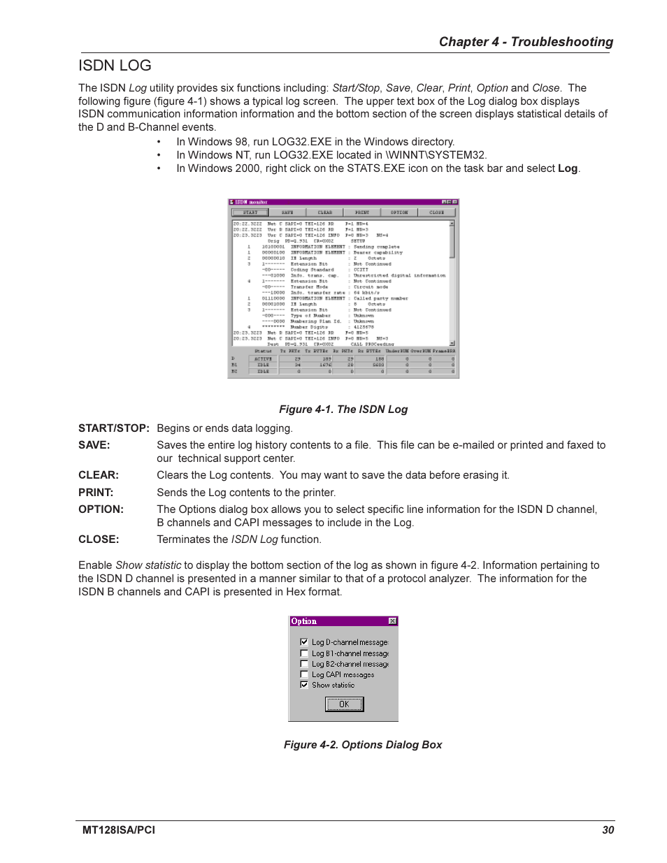 Linetest, Isdn log | Multi-Tech Systems MT128ISA-UV User Manual | Page 30 / 42