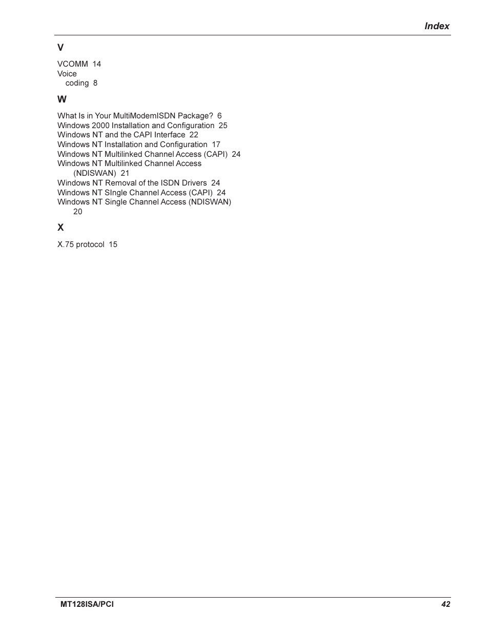 Multi-Tech Systems MT128ISA-UV User Manual | Page 42 / 42