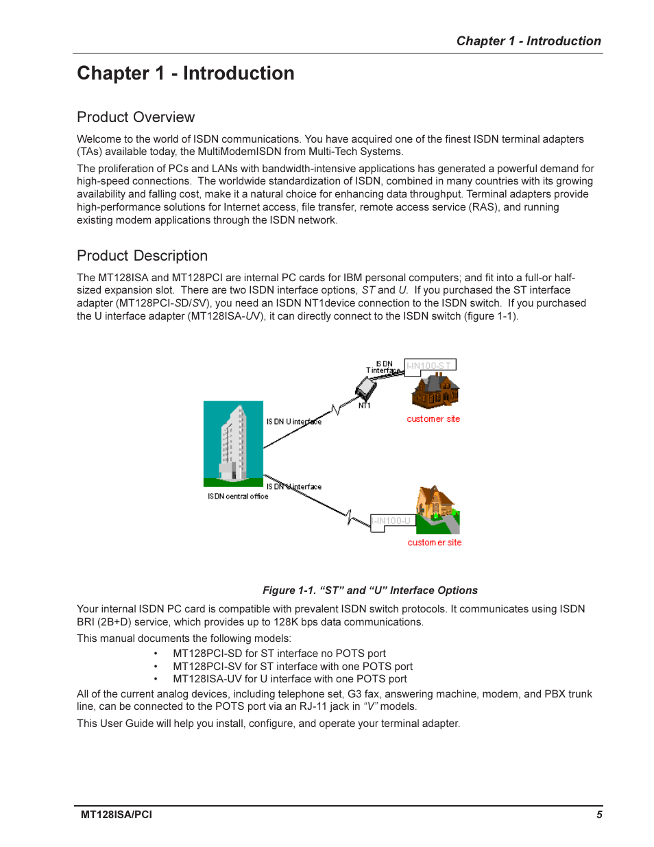 Chapter 1 - introduction, Product overview, Product description | Multi-Tech Systems MT128ISA-UV User Manual | Page 5 / 42