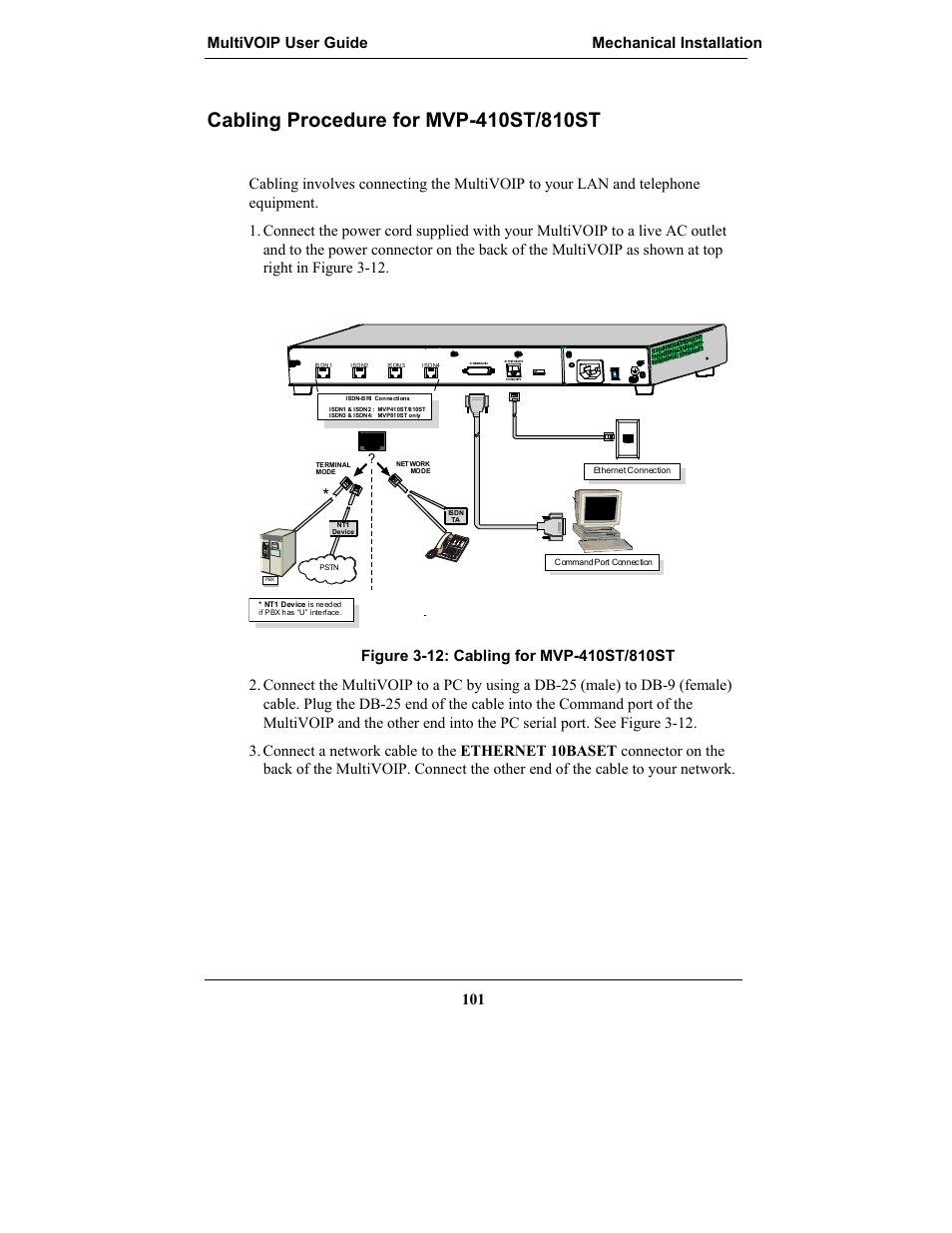 Cabling procedure for mvp-410st/810st, Multivoip user guide mechanical installation 101 | Multi-Tech Systems MULTIVOIP MVP-2410 User Manual | Page 101 / 605