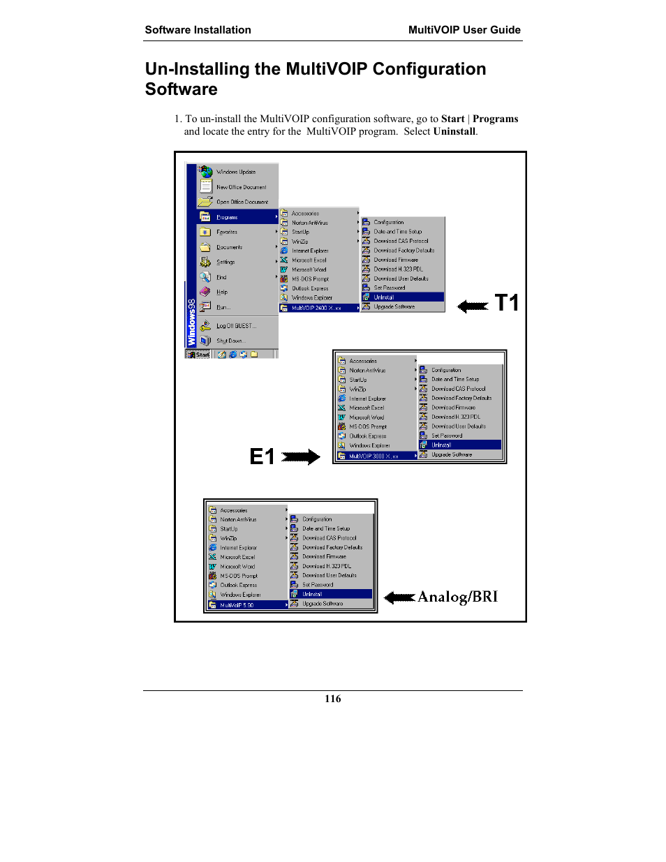 Un-installing the multivoip configuration software, Nstalling the, Ulti | Voip c, Onfiguration, Oftware | Multi-Tech Systems MULTIVOIP MVP-2410 User Manual | Page 116 / 605