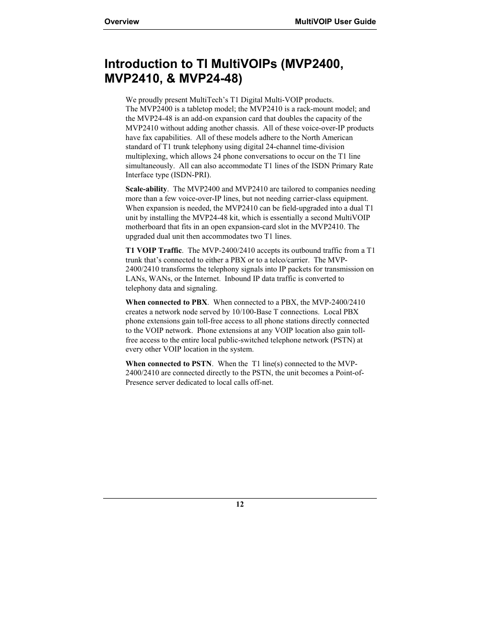 Ntroduction to, Ti m, Ulti | Voip, Mvp2400, mvp2410, & mvp24-48) | Multi-Tech Systems MULTIVOIP MVP-2410 User Manual | Page 12 / 605