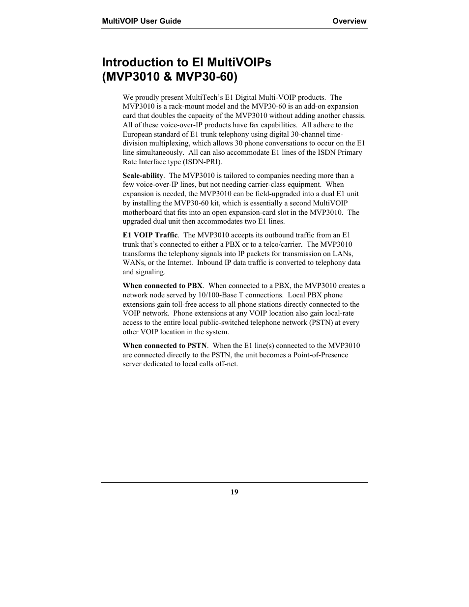 Introduction to ei multivoips (mvp3010 & mvp30-60), Ntroduction to, Ei m | Ulti, Voip, Mvp3010 & mvp30-60) | Multi-Tech Systems MULTIVOIP MVP-2410 User Manual | Page 19 / 605