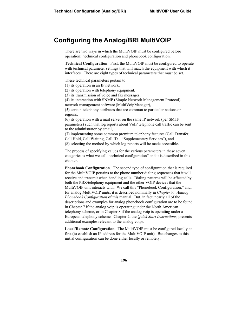Configuring the analog/bri multivoip, Onfiguring the, Nalog | Bri m, Ulti, Voip | Multi-Tech Systems MULTIVOIP MVP-2410 User Manual | Page 196 / 605
