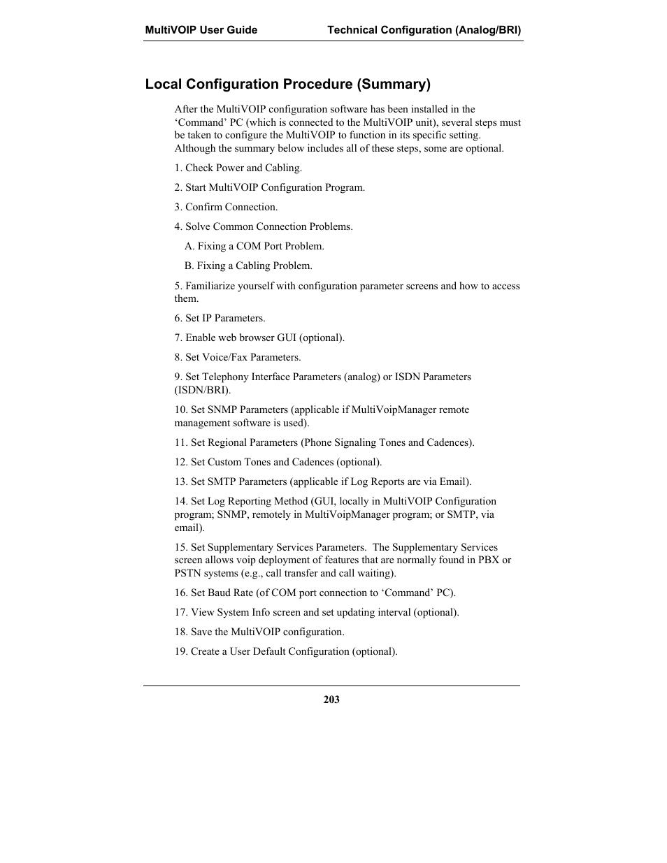 Local configuration procedure (summary) | Multi-Tech Systems MULTIVOIP MVP-2410 User Manual | Page 203 / 605