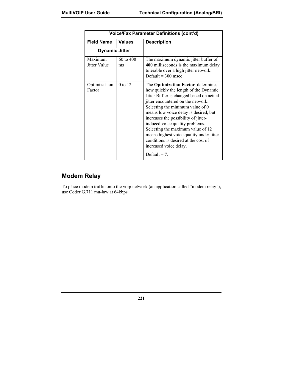 Modem relay | Multi-Tech Systems MULTIVOIP MVP-2410 User Manual | Page 221 / 605