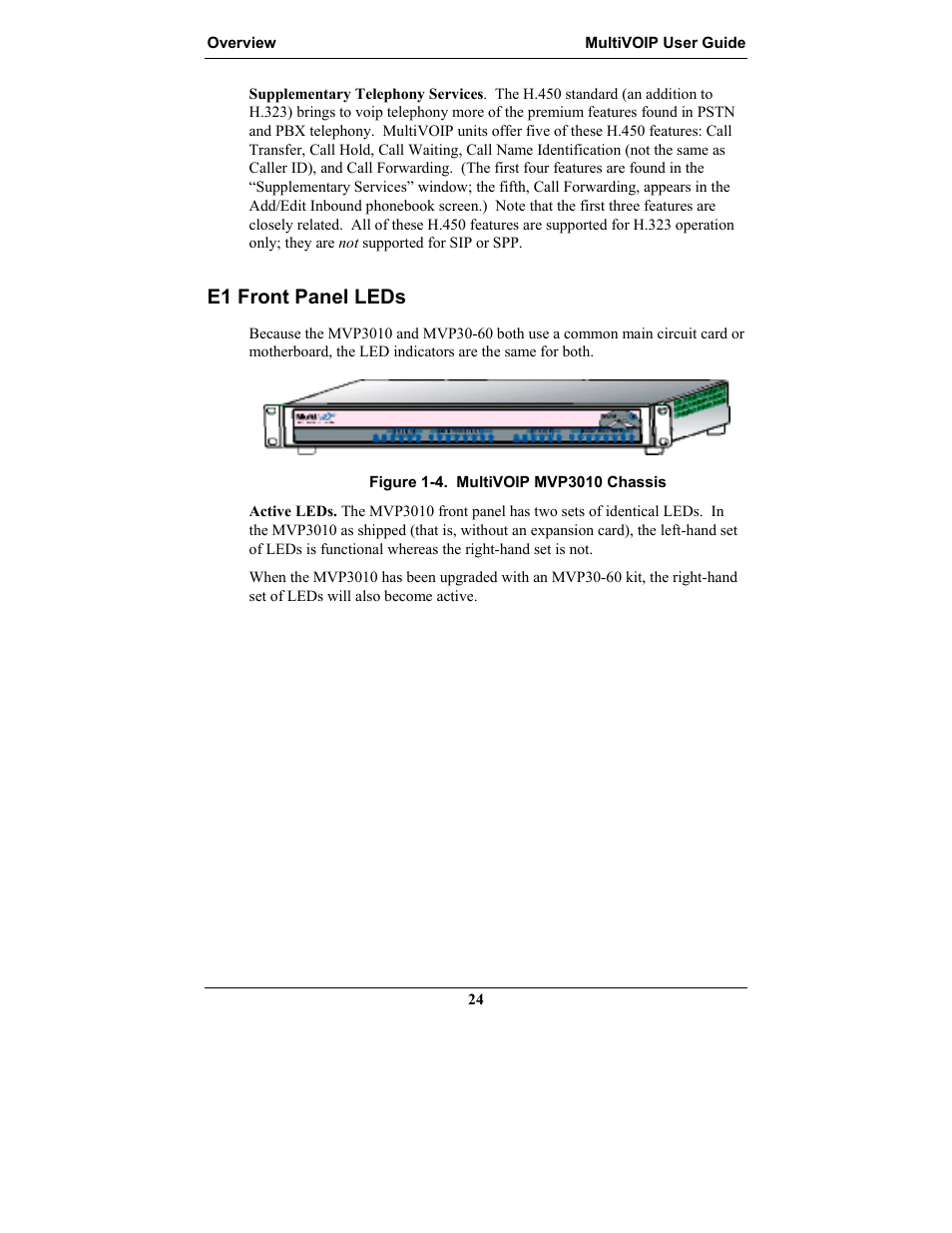 E1 front panel leds | Multi-Tech Systems MULTIVOIP MVP-2410 User Manual | Page 24 / 605