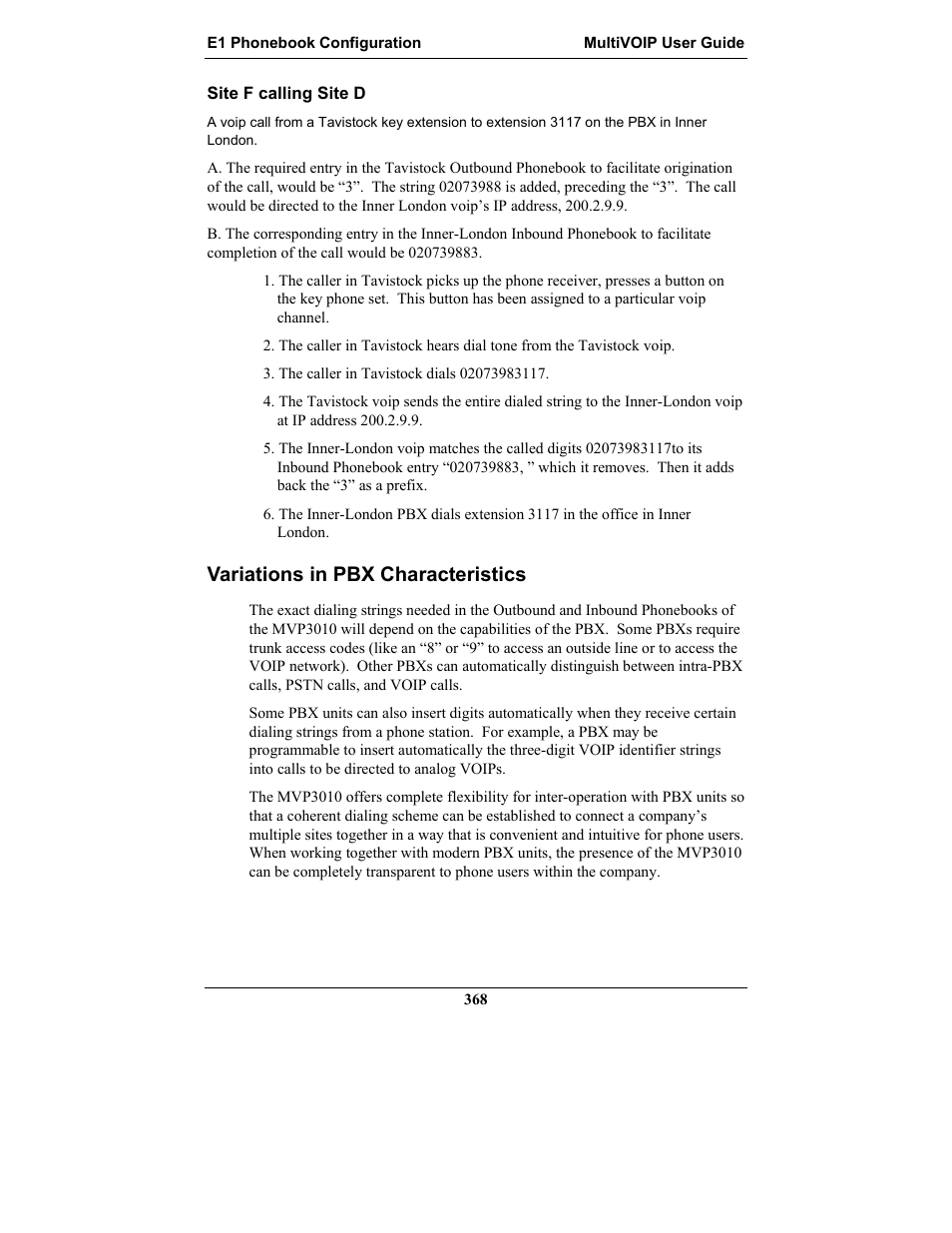 Variations in pbx characteristics | Multi-Tech Systems MULTIVOIP MVP-2410 User Manual | Page 368 / 605
