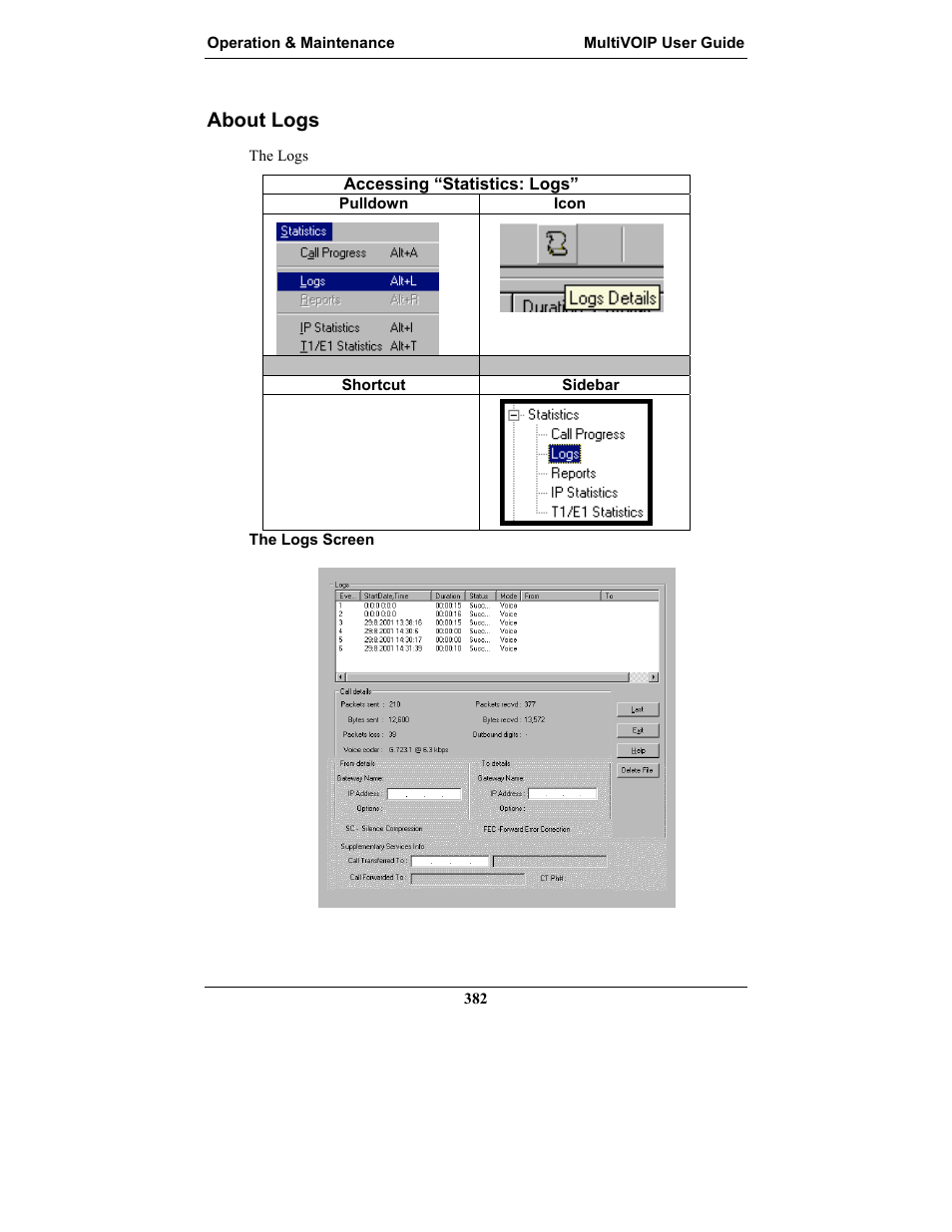 About logs | Multi-Tech Systems MULTIVOIP MVP-2410 User Manual | Page 382 / 605