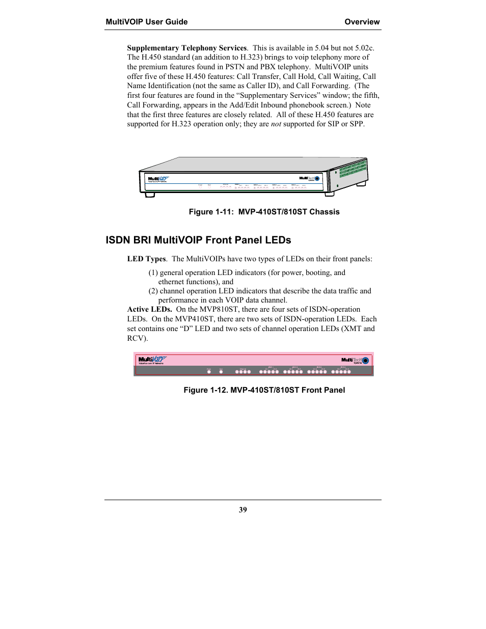 Isdn bri multivoip front panel leds, Rcv xmt col lnk, Xmt rcv xmt rcv | Multi-Tech Systems MULTIVOIP MVP-2410 User Manual | Page 39 / 605