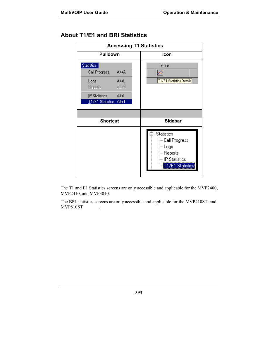 About t1/e1 and bri statistics | Multi-Tech Systems MULTIVOIP MVP-2410 User Manual | Page 393 / 605