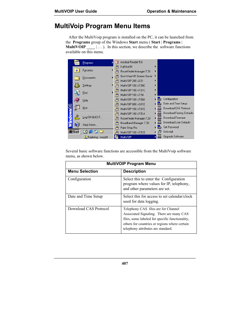 Multivoip program menu items, Ulti, Rogram | Tems | Multi-Tech Systems MULTIVOIP MVP-2410 User Manual | Page 407 / 605