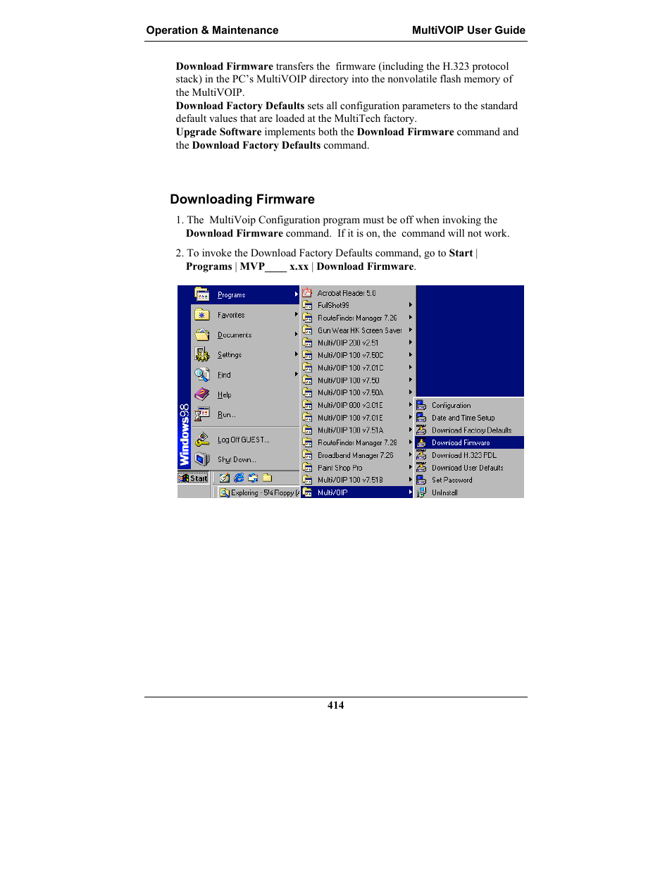 Downloading firmware | Multi-Tech Systems MULTIVOIP MVP-2410 User Manual | Page 414 / 605