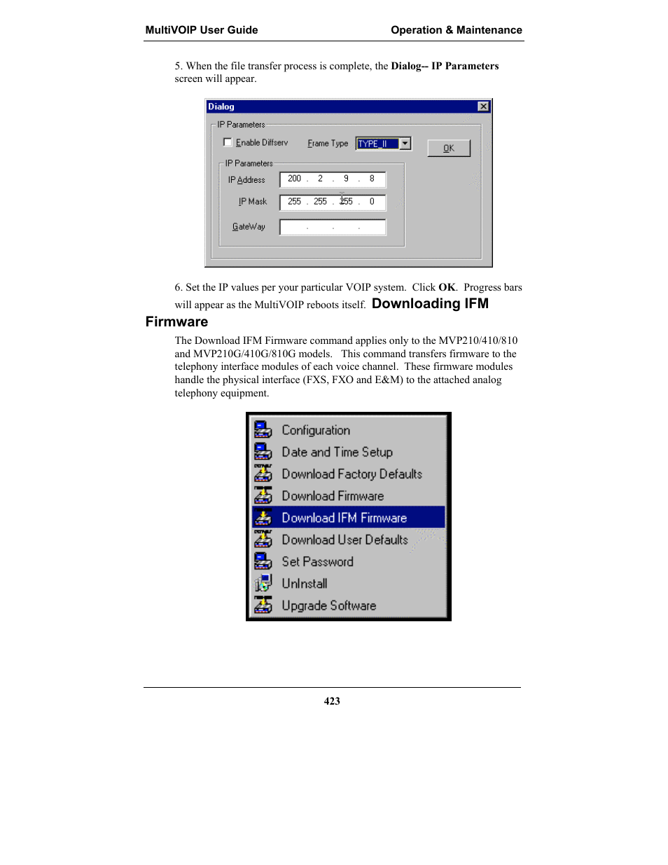 Downloading ifm firmware | Multi-Tech Systems MULTIVOIP MVP-2410 User Manual | Page 423 / 605