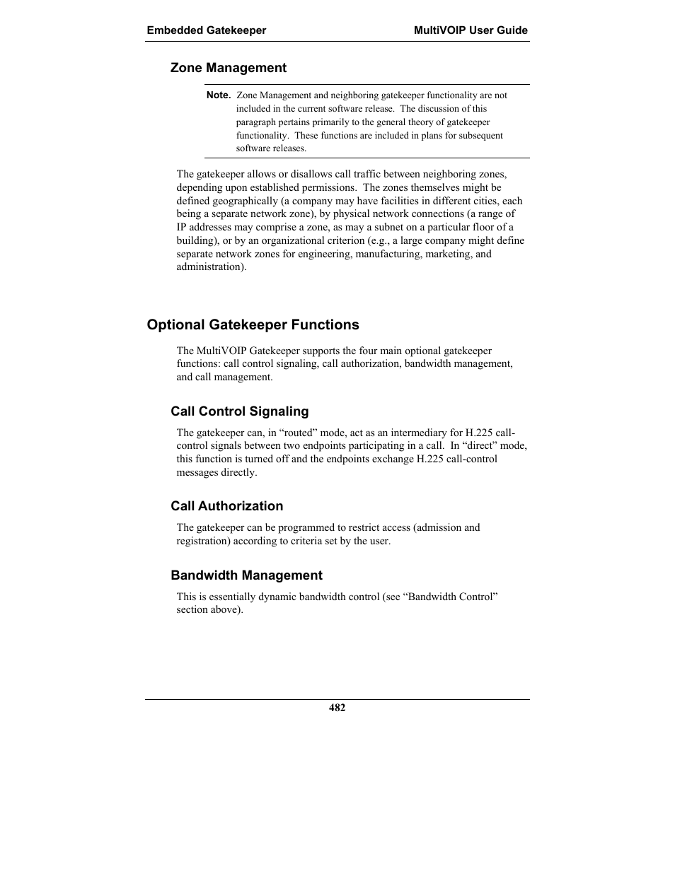 Zone management, Optional gatekeeper functions, Call control signaling | Call authorization, Bandwidth management | Multi-Tech Systems MULTIVOIP MVP-2410 User Manual | Page 482 / 605