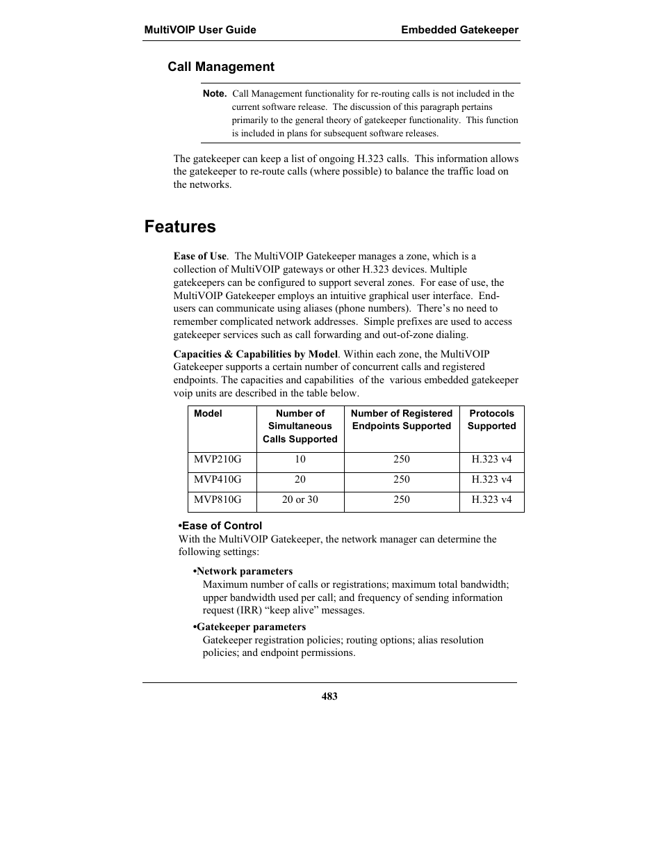 Call management, Features, Eatures | Multi-Tech Systems MULTIVOIP MVP-2410 User Manual | Page 483 / 605