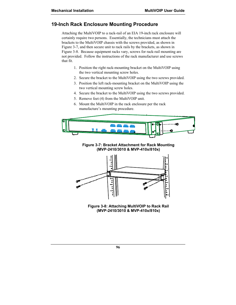 Inch rack enclosure mounting procedure | Multi-Tech Systems MULTIVOIP MVP-2410 User Manual | Page 96 / 605