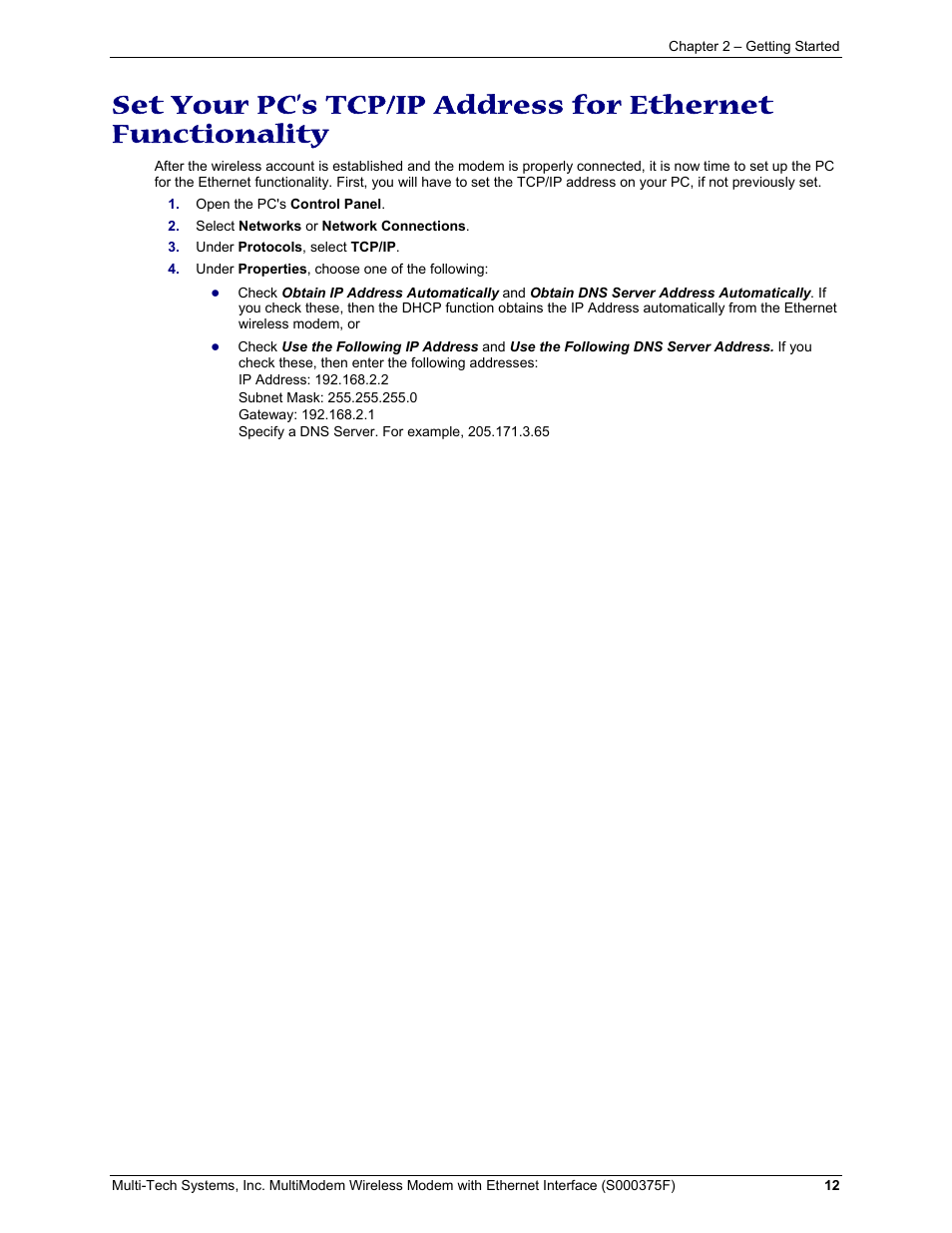 Multi-Tech Systems MULTIMODEM MTCBA-C-EN-NX User Manual | Page 12 / 58