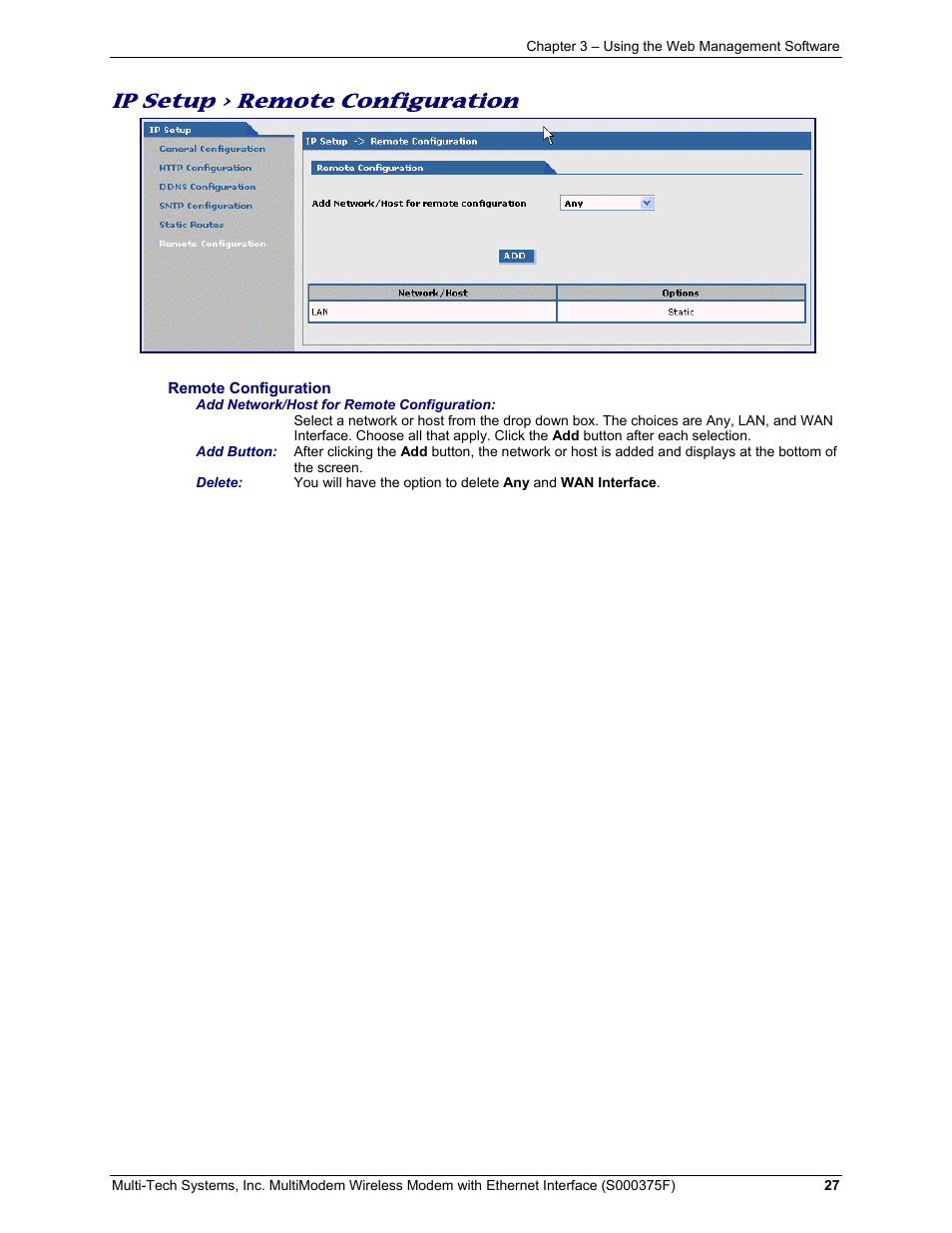 Ip setup > remote configuration | Multi-Tech Systems MULTIMODEM MTCBA-C-EN-NX User Manual | Page 27 / 58