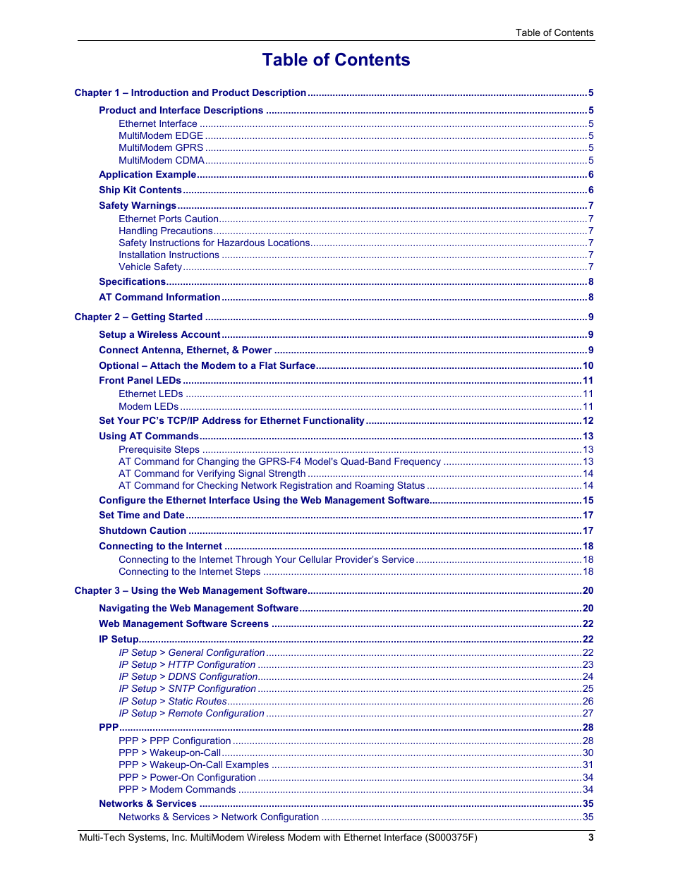 Multi-Tech Systems MULTIMODEM MTCBA-C-EN-NX User Manual | Page 3 / 58