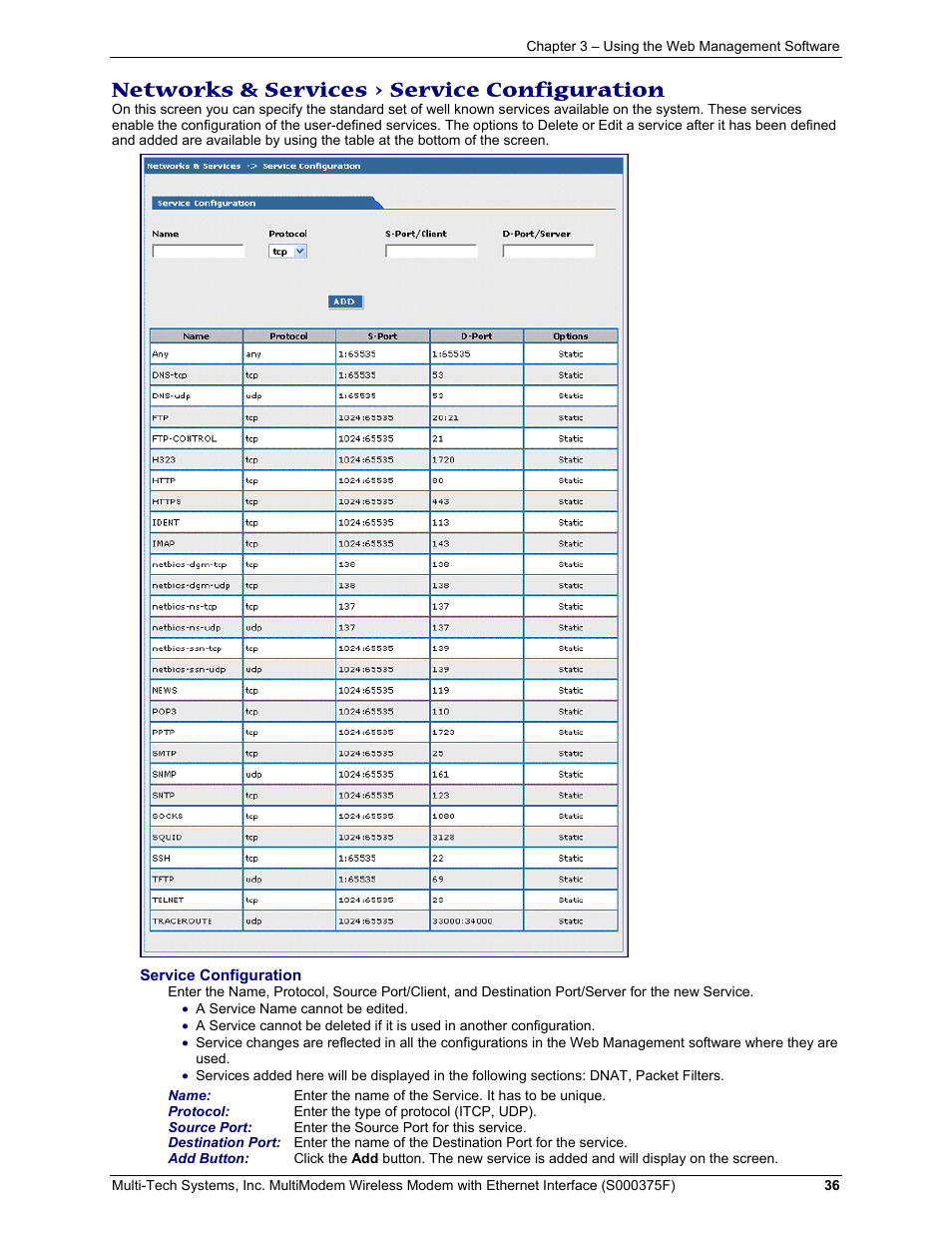 Networks & services > service configuration | Multi-Tech Systems MULTIMODEM MTCBA-C-EN-NX User Manual | Page 36 / 58