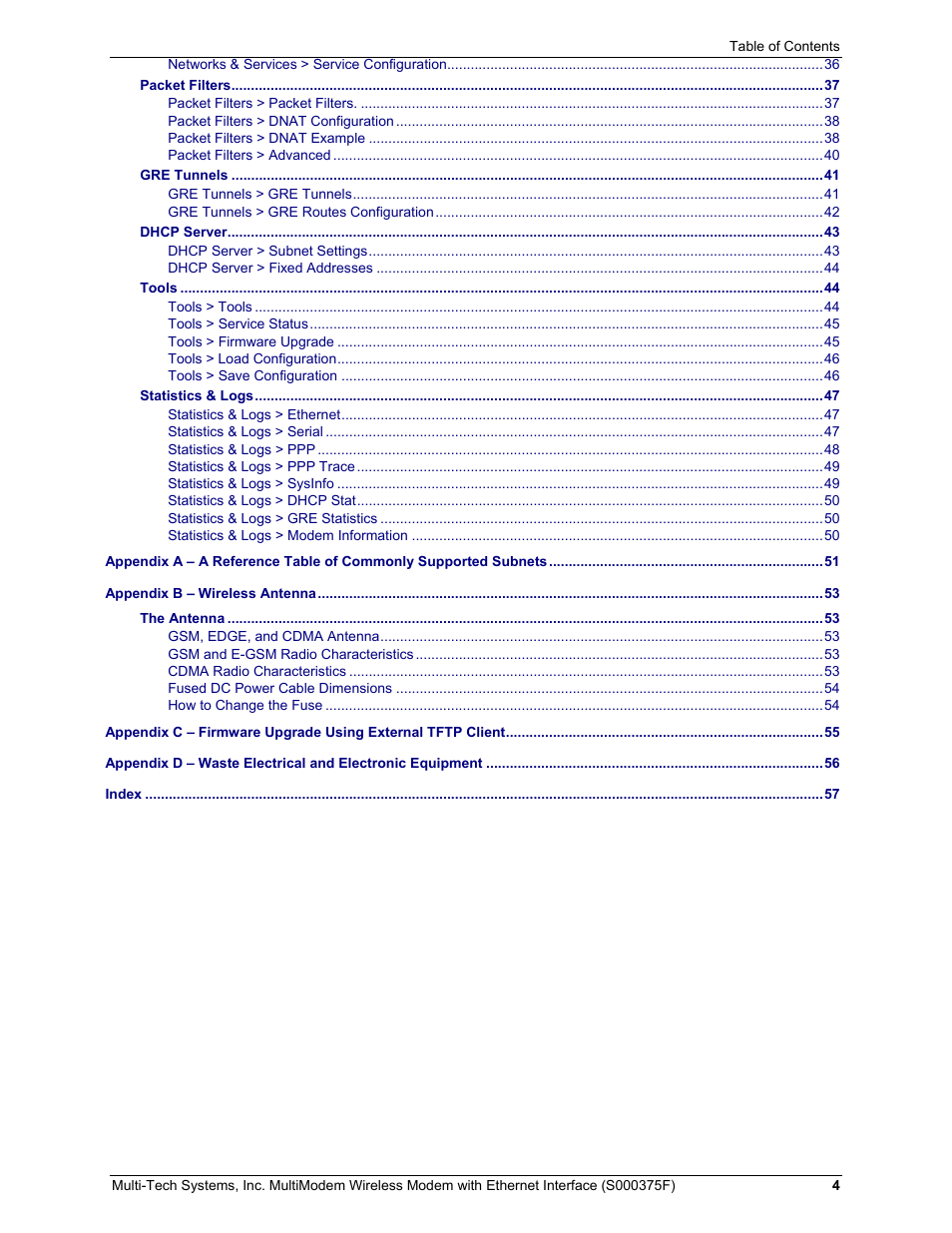 Multi-Tech Systems MULTIMODEM MTCBA-C-EN-NX User Manual | Page 4 / 58