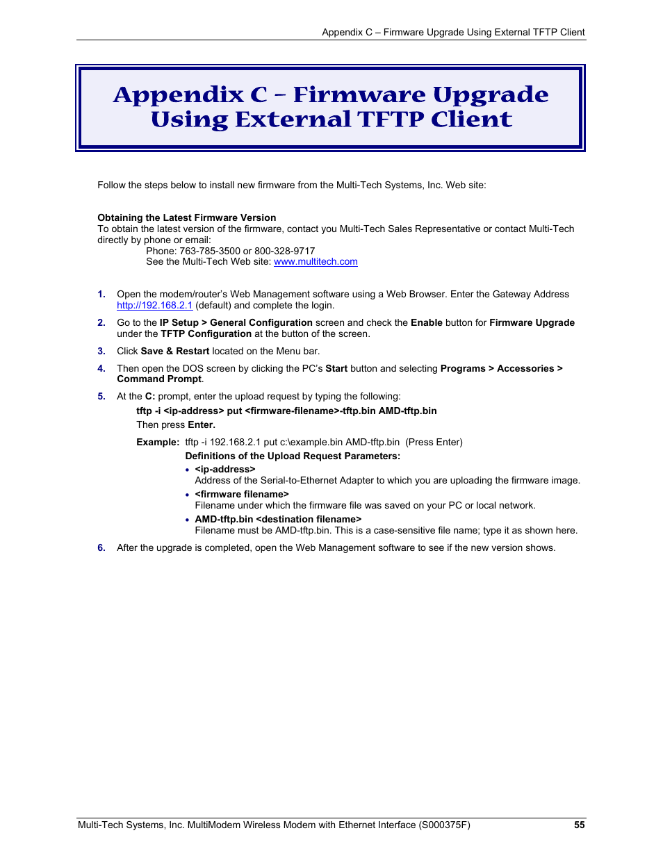 Multi-Tech Systems MULTIMODEM MTCBA-C-EN-NX User Manual | Page 55 / 58