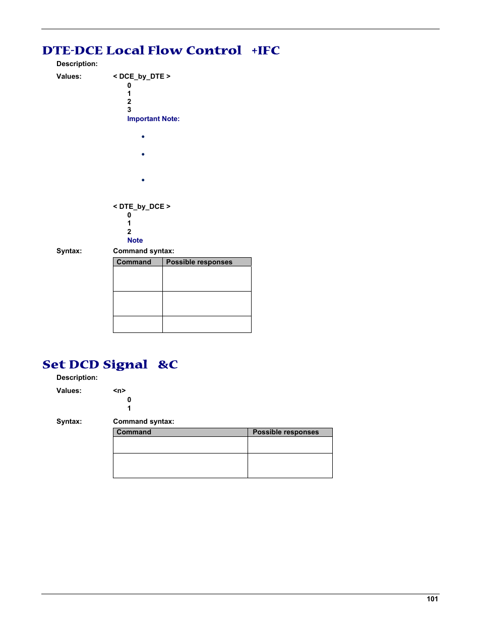 Dte-dce local flow control +ifc, Set dcd signal &c | Multi-Tech Systems MMCModem GPRS (MTMMC-G) User Manual | Page 101 / 203