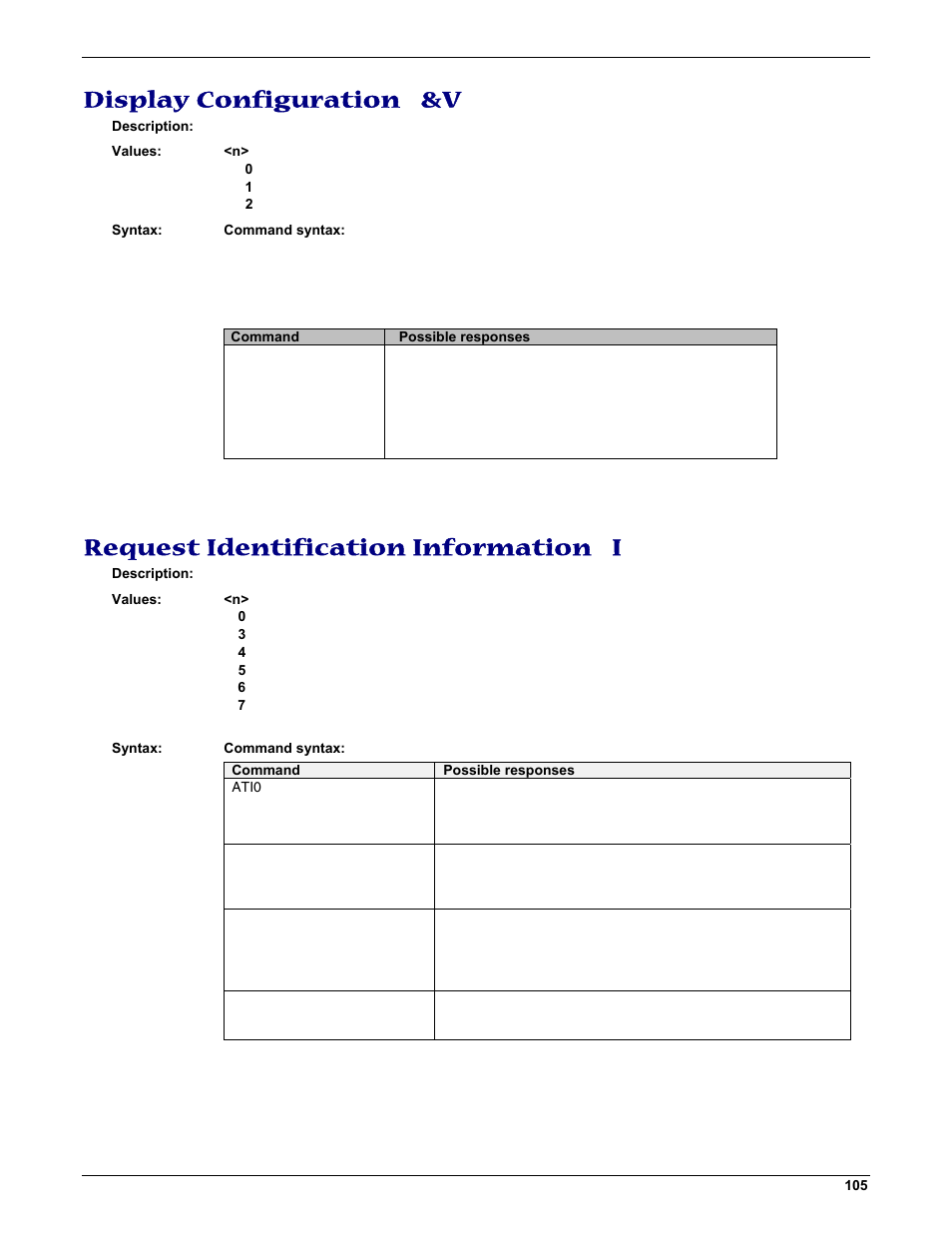 Display configuration &v, Request identification information i | Multi-Tech Systems MMCModem GPRS (MTMMC-G) User Manual | Page 105 / 203