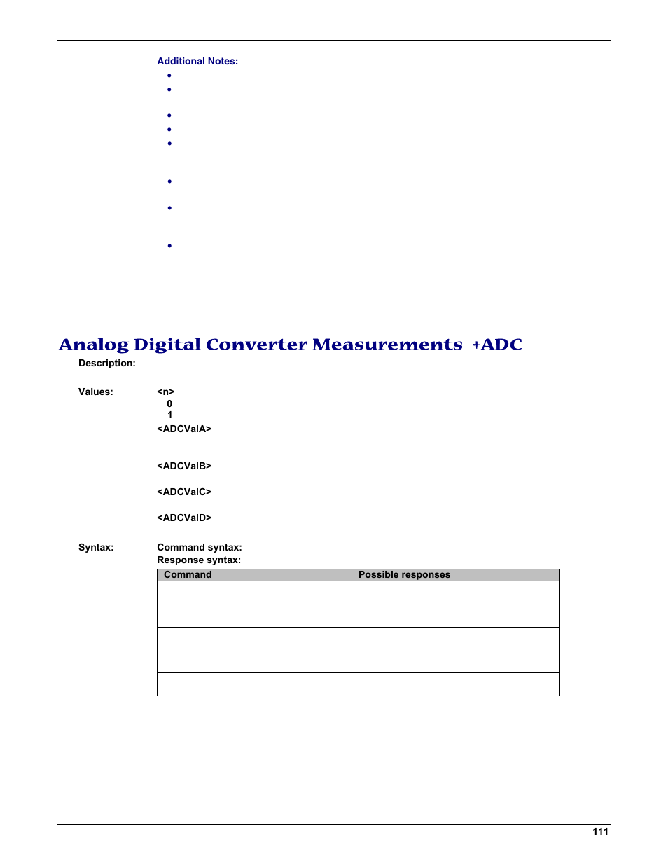 Analog digital converter measurements +adc | Multi-Tech Systems MMCModem GPRS (MTMMC-G) User Manual | Page 111 / 203
