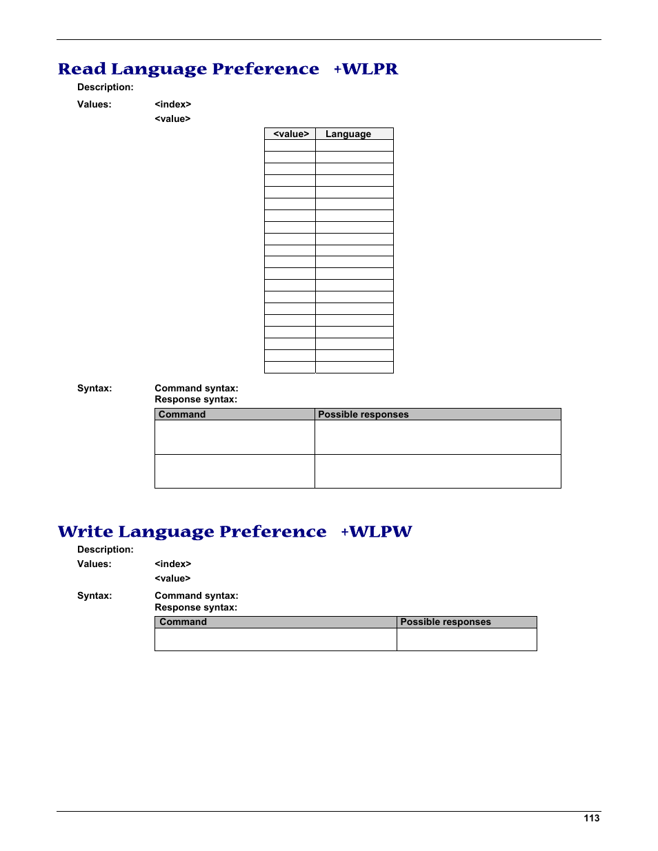 Read language preference +wlpr, Write language preference +wlpw | Multi-Tech Systems MMCModem GPRS (MTMMC-G) User Manual | Page 113 / 203
