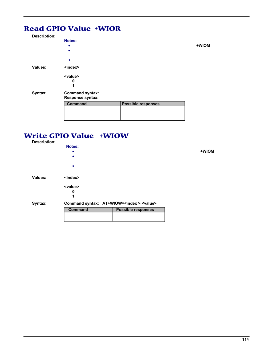 Read gpio value +wior, Write gpio value +wiow | Multi-Tech Systems MMCModem GPRS (MTMMC-G) User Manual | Page 114 / 203