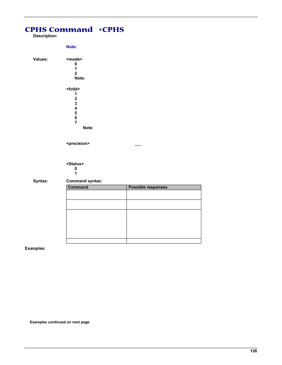 Cphs command +cphs | Multi-Tech Systems MMCModem GPRS (MTMMC-G) User Manual | Page 126 / 203