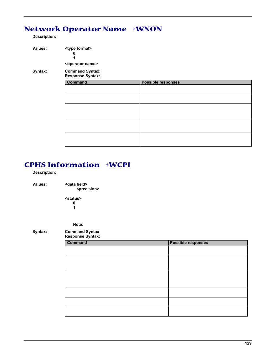 Network operator name +wnon, Cphs information +wcpi | Multi-Tech Systems MMCModem GPRS (MTMMC-G) User Manual | Page 129 / 203