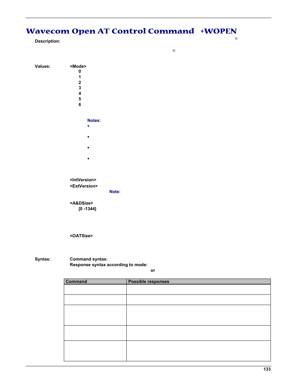 Wavecom open at control command +wopen | Multi-Tech Systems MMCModem GPRS (MTMMC-G) User Manual | Page 133 / 203
