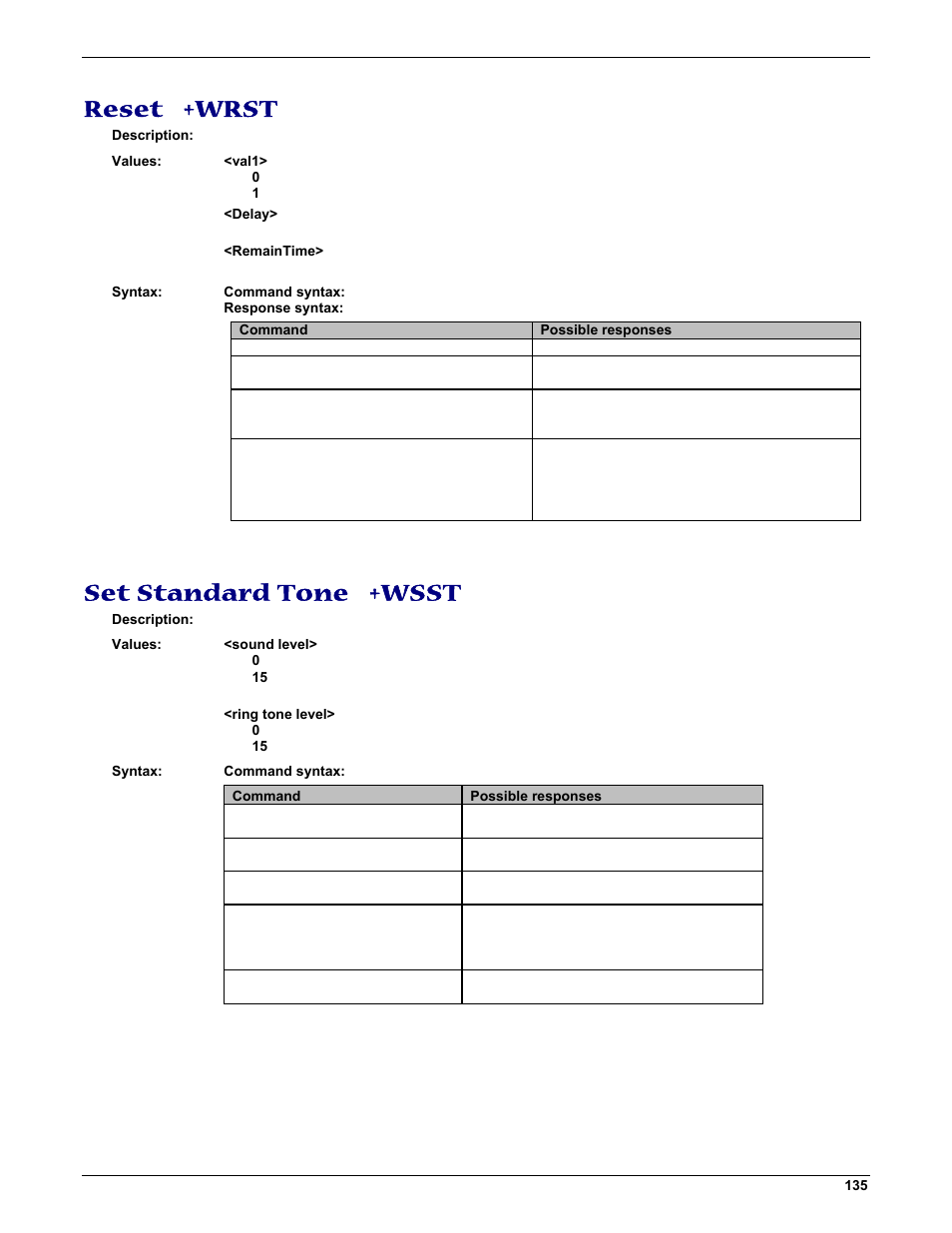Reset +wrst, Set standard tone +wsst | Multi-Tech Systems MMCModem GPRS (MTMMC-G) User Manual | Page 135 / 203