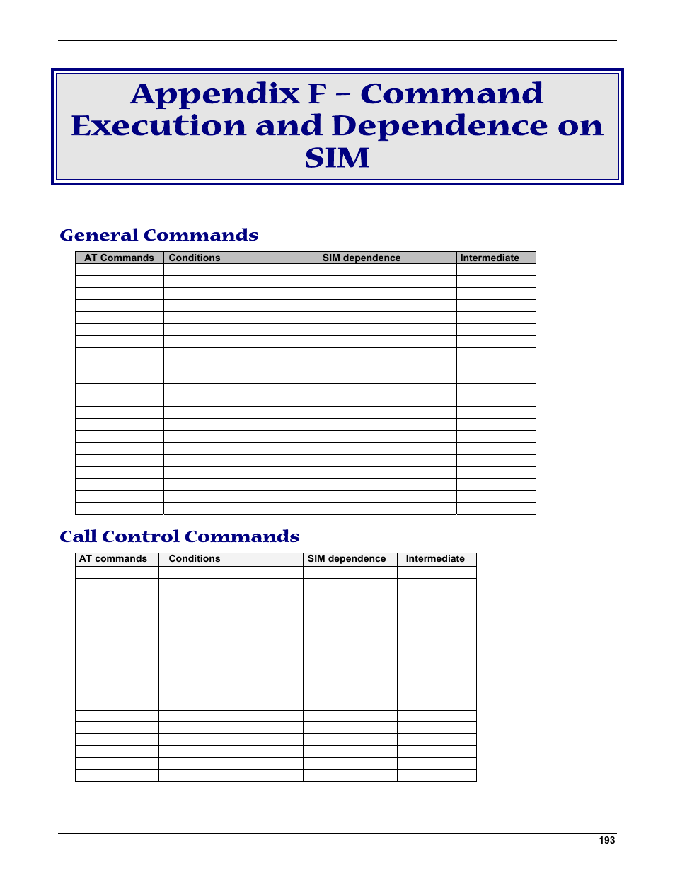 General commands, Call control commands | Multi-Tech Systems MMCModem GPRS (MTMMC-G) User Manual | Page 193 / 203