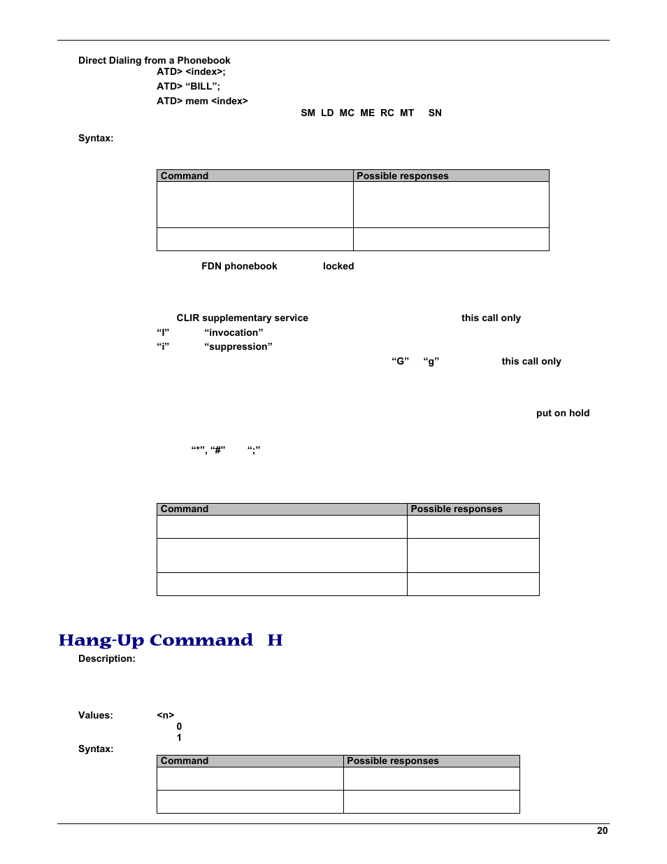 Hang-up command h | Multi-Tech Systems MMCModem GPRS (MTMMC-G) User Manual | Page 20 / 203