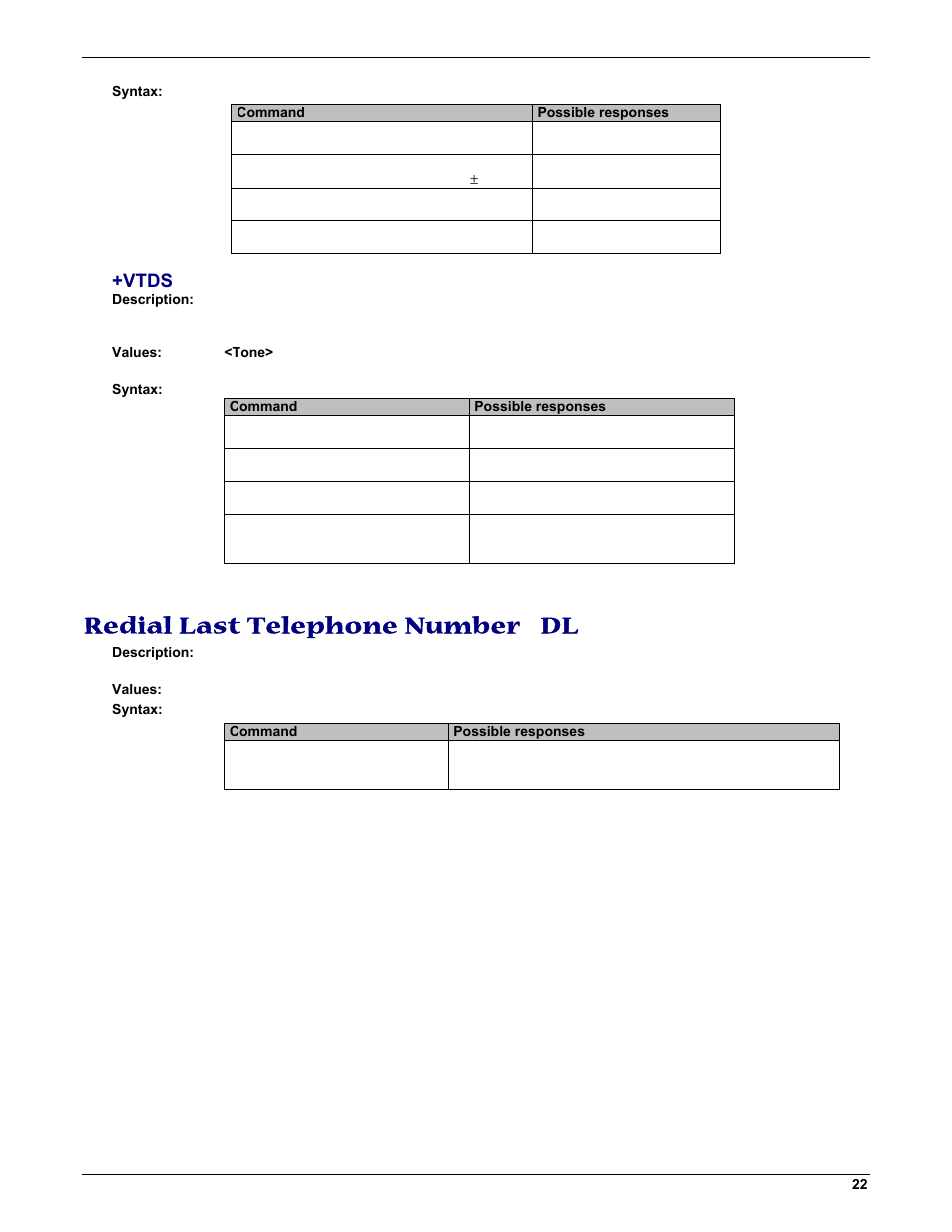 Redial last telephone number dl, Vtds | Multi-Tech Systems MMCModem GPRS (MTMMC-G) User Manual | Page 22 / 203