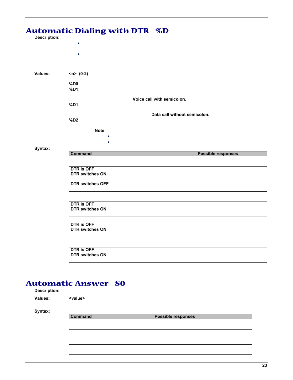 Automatic dialing with dtr %d, Automatic answer s0 | Multi-Tech Systems MMCModem GPRS (MTMMC-G) User Manual | Page 23 / 203