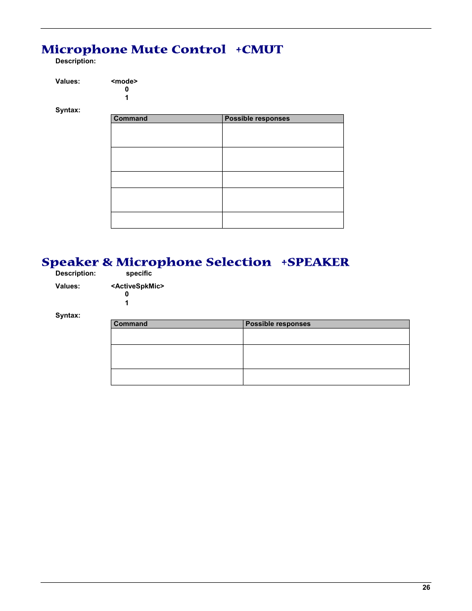 Microphone mute control +cmut, Speaker & microphone selection +speaker | Multi-Tech Systems MMCModem GPRS (MTMMC-G) User Manual | Page 26 / 203