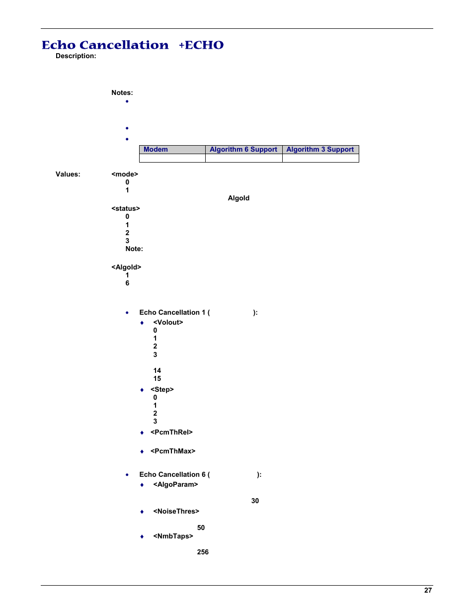 Echo cancellation +echo | Multi-Tech Systems MMCModem GPRS (MTMMC-G) User Manual | Page 27 / 203