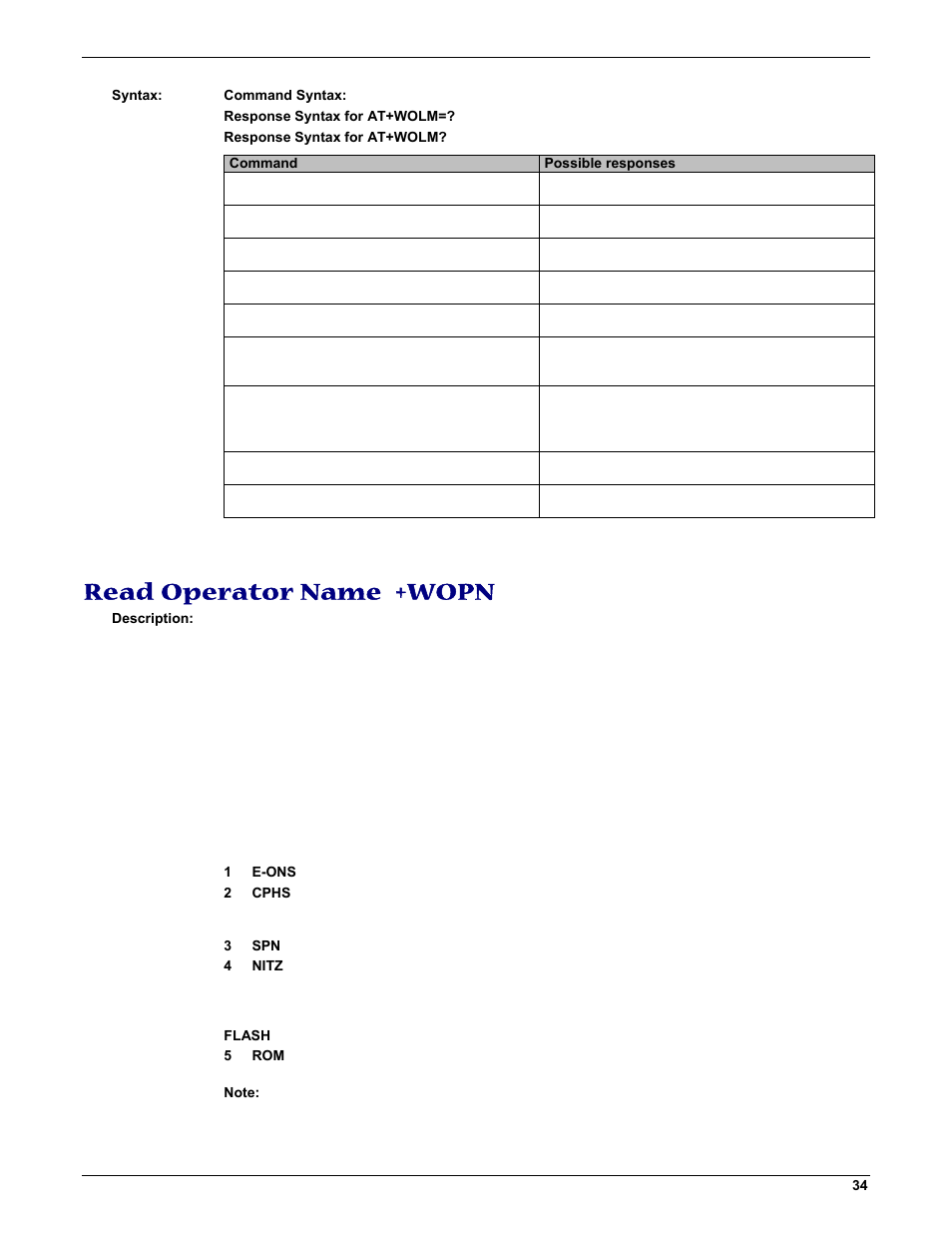 Read operator name +wopn | Multi-Tech Systems MMCModem GPRS (MTMMC-G) User Manual | Page 34 / 203