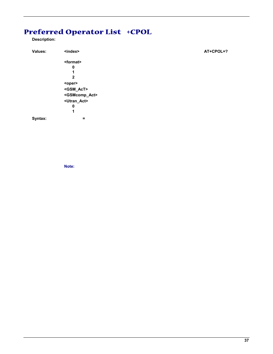 Preferred operator list +cpol | Multi-Tech Systems MMCModem GPRS (MTMMC-G) User Manual | Page 37 / 203