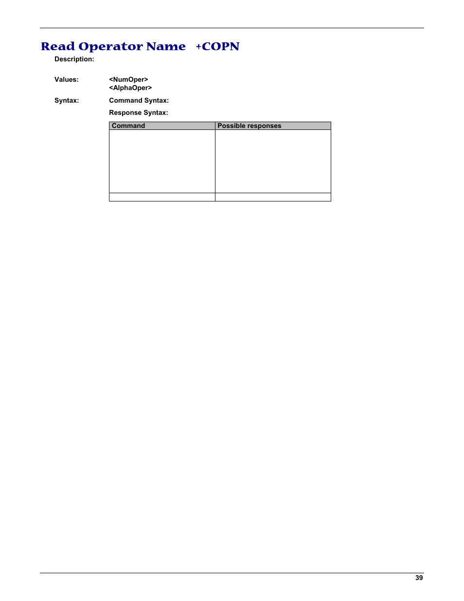 Read operator name +copn | Multi-Tech Systems MMCModem GPRS (MTMMC-G) User Manual | Page 39 / 203