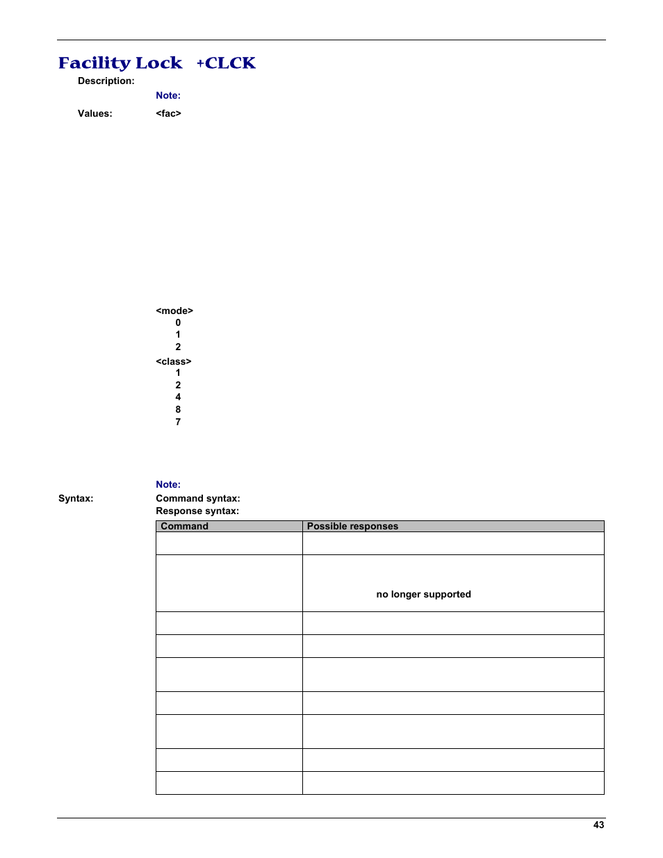 Facility lock +clck | Multi-Tech Systems MMCModem GPRS (MTMMC-G) User Manual | Page 43 / 203