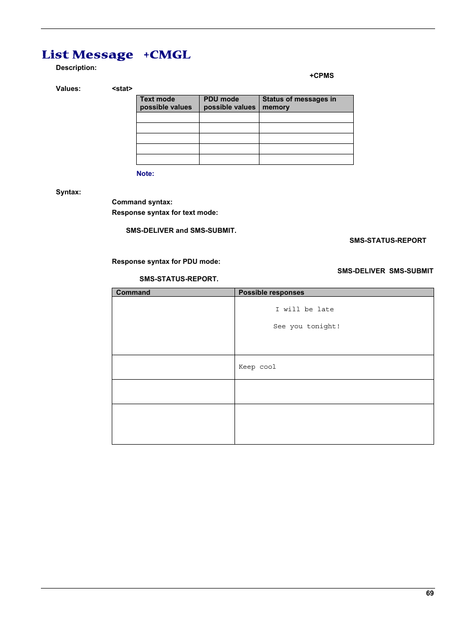 List message +cmgl | Multi-Tech Systems MMCModem GPRS (MTMMC-G) User Manual | Page 69 / 203