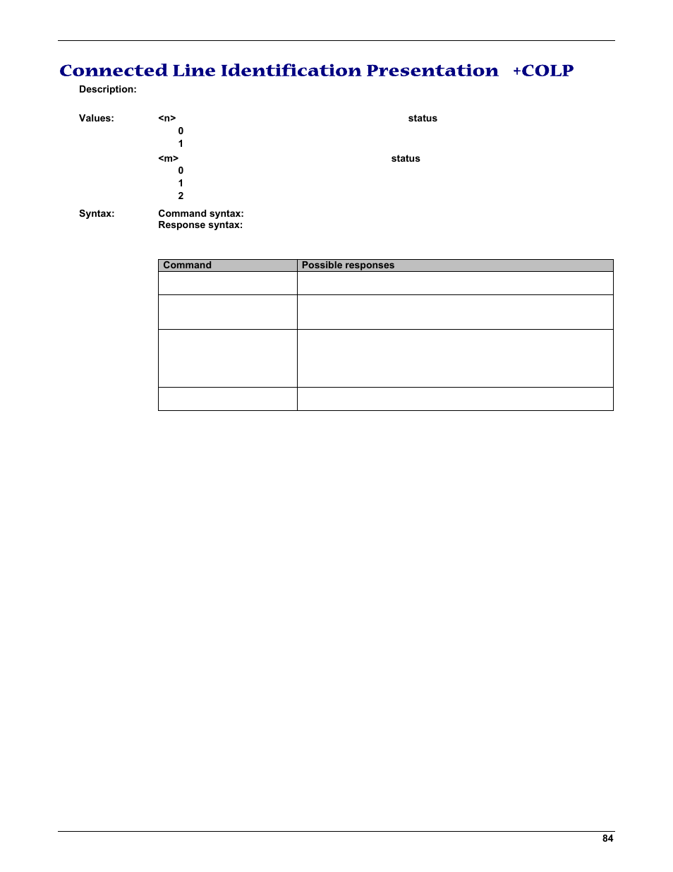 Connected line identification presentation +colp | Multi-Tech Systems MMCModem GPRS (MTMMC-G) User Manual | Page 84 / 203